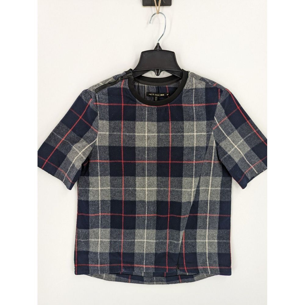 Rag & Bone Women's Gray & Blue Plaid Short Sleeve Top Blouse Shirt, XS, USA!!